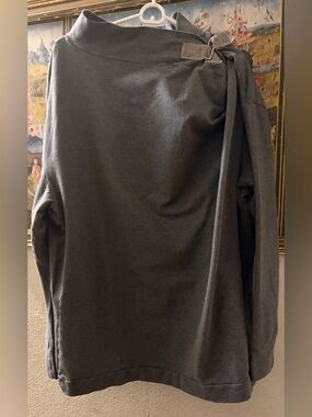 Women's Charcoal Gray Crewneck Sweater.Very Interesting asymmetrical collar.